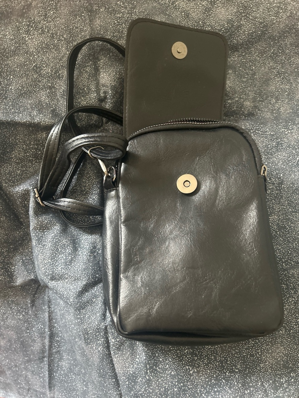 Small Black Faux Leather Crossbody Bag